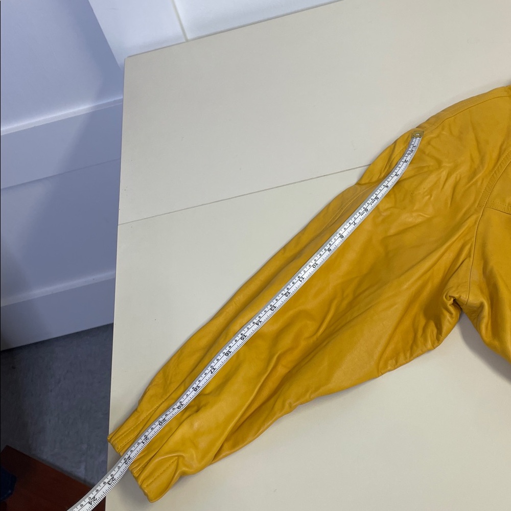 Michael Hoban Yellow Leather Vintage Puffer Jacket - Sz M - Picture 10 of 12